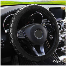 Load image into Gallery viewer, 37-38cm Diameter PU Leather Car Steering Wheel Cover Crystal Crown Steering Non-slip Protective Interior Accessories