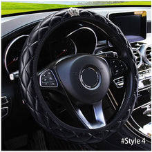 Load image into Gallery viewer, 37-38cm Diameter PU Leather Car Steering Wheel Cover Crystal Crown Steering Non-slip Protective Interior Accessories