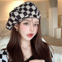 Load image into Gallery viewer, Chessboard Plaid Beret Fashion Versatile Cloud Hat Autumn Winter Comfortable Breathable Beret Octagonal Hat for Women
