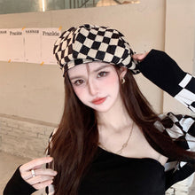 Load image into Gallery viewer, Chessboard Plaid Beret Fashion Versatile Cloud Hat Autumn Winter Comfortable Breathable Beret Octagonal Hat for Women