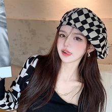 Load image into Gallery viewer, Chessboard Plaid Beret Fashion Versatile Cloud Hat Autumn Winter Comfortable Breathable Beret Octagonal Hat for Women