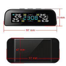 Load image into Gallery viewer, Car Tire Pressure Alarm TPMS Solar Digital Automatic Clock LCD Display Auto Security System Temperature Warning