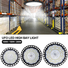 Load image into Gallery viewer, 100W 150W 200W UFO LED High Bay Light AC220V Waterproof Warehouse Garage Light Super Bright Commercial Industrial Lighting