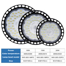 Load image into Gallery viewer, 100W 150W 200W UFO LED High Bay Light AC220V Waterproof Warehouse Garage Light Super Bright Commercial Industrial Lighting