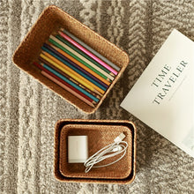 Load image into Gallery viewer, Woven Seagrass Storage Baskets Hand-woven Straw Seaweed Basket Desk Organizer Picnic Basket Rectangular Box Fruit Snack Cosmetics Container