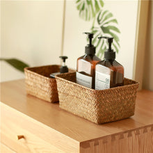 Load image into Gallery viewer, Woven Seagrass Storage Baskets Hand-woven Straw Seaweed Basket Desk Organizer Picnic Basket Rectangular Box Fruit Snack Cosmetics Container
