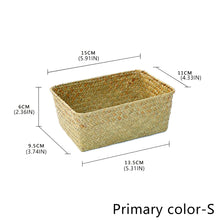Load image into Gallery viewer, Woven Seagrass Storage Baskets Hand-woven Straw Seaweed Basket Desk Organizer Picnic Basket Rectangular Box Fruit Snack Cosmetics Container