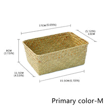 Load image into Gallery viewer, Woven Seagrass Storage Baskets Hand-woven Straw Seaweed Basket Desk Organizer Picnic Basket Rectangular Box Fruit Snack Cosmetics Container