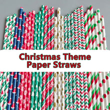 Load image into Gallery viewer, 25Pcs Christmas Paper Straws Disposable Biodegradable Drinking Straw Snowflake Xmas Tree Decoration for New Year Wedding Birthday Party Event Supplies