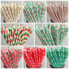 Load image into Gallery viewer, 25Pcs Christmas Paper Straws Disposable Biodegradable Drinking Straw Snowflake Xmas Tree Decoration for New Year Wedding Birthday Party Event Supplies