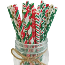 Load image into Gallery viewer, 25Pcs Christmas Paper Straws Disposable Biodegradable Drinking Straw Snowflake Xmas Tree Decoration for New Year Wedding Birthday Party Event Supplies