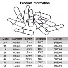 Load image into Gallery viewer, 100pcs Stainless Steel Fishing Connector Fast Clip Lock Snap Swivel Solid Rings Safety Snaps Fishing Hook Tool Snap