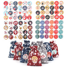 Load image into Gallery viewer, 24pcs Christmas Badges Santa Claus Snowflake Numbers Cartoon Label DIY Xmas Gift Bag Decortaion Badge