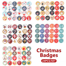 Load image into Gallery viewer, 24pcs Christmas Badges Santa Claus Snowflake Numbers Cartoon Label DIY Xmas Gift Bag Decortaion Badge