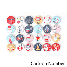 Load image into Gallery viewer, 24pcs Christmas Badges Santa Claus Snowflake Numbers Cartoon Label DIY Xmas Gift Bag Decortaion Badge