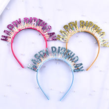Load image into Gallery viewer, Glitter HAPPY BIRTHDAY Sequin Hair Band Birthday Party Decorations Kids Adult Girl Boy Silver Gold Blue Pink Rose Red Headbands Photograph Props