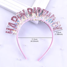 Load image into Gallery viewer, Glitter HAPPY BIRTHDAY Sequin Hair Band Birthday Party Decorations Kids Adult Girl Boy Silver Gold Blue Pink Rose Red Headbands Photograph Props