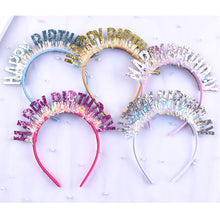 Load image into Gallery viewer, Glitter HAPPY BIRTHDAY Sequin Hair Band Birthday Party Decorations Kids Adult Girl Boy Silver Gold Blue Pink Rose Red Headbands Photograph Props