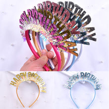 Load image into Gallery viewer, Glitter HAPPY BIRTHDAY Sequin Hair Band Birthday Party Decorations Kids Adult Girl Boy Silver Gold Blue Pink Rose Red Headbands Photograph Props