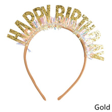 Load image into Gallery viewer, Glitter HAPPY BIRTHDAY Sequin Hair Band Birthday Party Decorations Kids Adult Girl Boy Silver Gold Blue Pink Rose Red Headbands Photograph Props
