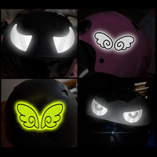 Load image into Gallery viewer, Pair Motorcycle Helmet Decal Waterproof Glasses Devil Horn Creative Night Warning Sign Reflective Sticker Exterior Accessories