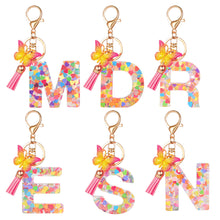 Load image into Gallery viewer, 26 Letter Pink Tassel Gradient Butterfly Resin Keychain Pendant Key Ring Women Bag Ornaments Accessories