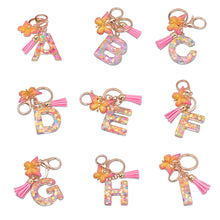 Load image into Gallery viewer, 26 Letter Pink Tassel Gradient Butterfly Resin Keychain Pendant Key Ring Women Bag Ornaments Accessories