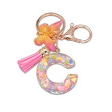 Load image into Gallery viewer, 26 Letter Pink Tassel Gradient Butterfly Resin Keychain Pendant Key Ring Women Bag Ornaments Accessories