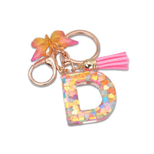 Load image into Gallery viewer, 26 Letter Pink Tassel Gradient Butterfly Resin Keychain Pendant Key Ring Women Bag Ornaments Accessories