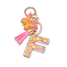 Load image into Gallery viewer, 26 Letter Pink Tassel Gradient Butterfly Resin Keychain Pendant Key Ring Women Bag Ornaments Accessories