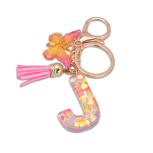Load image into Gallery viewer, 26 Letter Pink Tassel Gradient Butterfly Resin Keychain Pendant Key Ring Women Bag Ornaments Accessories