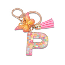 Load image into Gallery viewer, 26 Letter Pink Tassel Gradient Butterfly Resin Keychain Pendant Key Ring Women Bag Ornaments Accessories