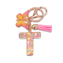 Load image into Gallery viewer, 26 Letter Pink Tassel Gradient Butterfly Resin Keychain Pendant Key Ring Women Bag Ornaments Accessories