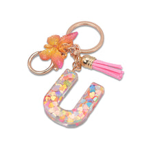 Load image into Gallery viewer, 26 Letter Pink Tassel Gradient Butterfly Resin Keychain Pendant Key Ring Women Bag Ornaments Accessories