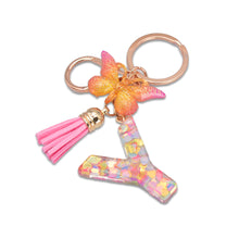 Load image into Gallery viewer, 26 Letter Pink Tassel Gradient Butterfly Resin Keychain Pendant Key Ring Women Bag Ornaments Accessories