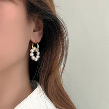 Load image into Gallery viewer, Asymmetric Natural Freshwater Artificial Pearl Earrings Trend Double Circle Dangle Earrings Unusual Women Geometric Earrings Jewelry
