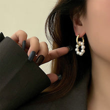 Load image into Gallery viewer, Asymmetric Natural Freshwater Artificial Pearl Earrings Trend Double Circle Dangle Earrings Unusual Women Geometric Earrings Jewelry