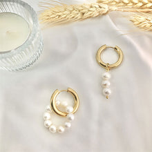 Load image into Gallery viewer, Asymmetric Natural Freshwater Artificial Pearl Earrings Trend Double Circle Dangle Earrings Unusual Women Geometric Earrings Jewelry