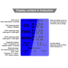 Load image into Gallery viewer, JD-3002 Air Quality Tester Multifunctional CO2 TVOC Meter Temperature Humidity Measuring Device CO2 Detector