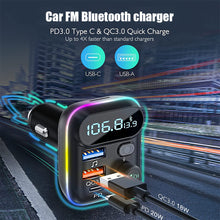 Load image into Gallery viewer, FM Transmitter in-Car Adapter Wireless Bluetooth 5.0 Radio Car Kit Type-C PD + QC3.0 Fast USB Charger Hands Free Calling