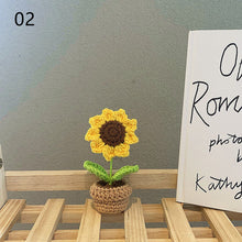 Load image into Gallery viewer, 1pc Knit Flower Hand-Knitted Fake Flowers Hand-woven Rose Tulips Sunflower Daisy Potted Wedding Decoration Valentine's Mother's Teacher's Day Gift Creative Knitting Bouquet