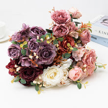 Load image into Gallery viewer, 6 Forks/Bouquet Artificial Flower Silk Rose Fake Flowers Artificial Plant Decorative Flowers Home Decor Wedding Decoration