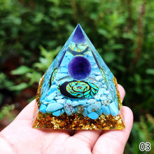 Load image into Gallery viewer, Energy Generator Pyramid Amethyst Peridot Natural Healing Stone Crystal Reiki Meditation Orgone Chakra Orgonite Pyramid for Room Decor