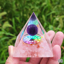Load image into Gallery viewer, Energy Generator Pyramid Amethyst Peridot Natural Healing Stone Crystal Reiki Meditation Orgone Chakra Orgonite Pyramid for Room Decor