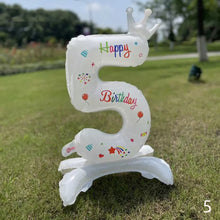 Load image into Gallery viewer, 32Inch Birthday Anniversary Numbers Balloons with Crown Party Decoration White Number Standing Balloon Merry Banquet Ins