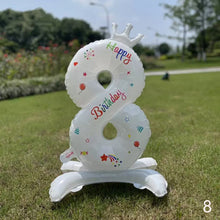 Load image into Gallery viewer, 32Inch Birthday Anniversary Numbers Balloons with Crown Party Decoration White Number Standing Balloon Merry Banquet Ins