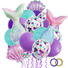 Load image into Gallery viewer, 22/15/9Pcs Mermaid Latex Balloon Confetti Air Helium Globos Mermaid Theme Blue Purple Birthday Party Decoration