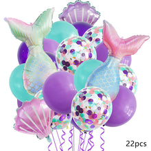 Load image into Gallery viewer, 22/15/9Pcs Mermaid Latex Balloon Confetti Air Helium Globos Mermaid Theme Blue Purple Birthday Party Decoration