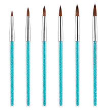 Load image into Gallery viewer, 6Pcs/set Nylon Hair Nail Brush Rhinestone Handle Crystal Carving Art Nail Acrylic Brush Pen Nail Gel Carving Building Drawing Tools