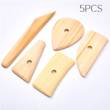 Load image into Gallery viewer, 5pcs Wooden Pottery Tools Kit Clay Shaping Plasticine Sculpture Ceramics Molding Tool Potters Scrapers Tools Accessories